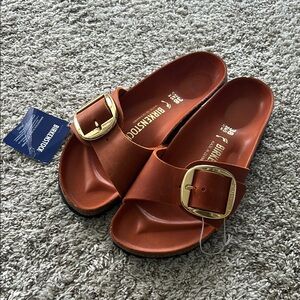 Birkenstock Burnt Orange Madrid Big Buckle Sandals with Adjustable Strap